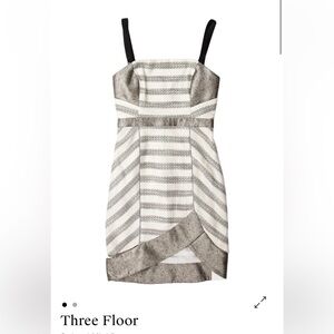 Three Floor Gray and White Striped Mini Dress